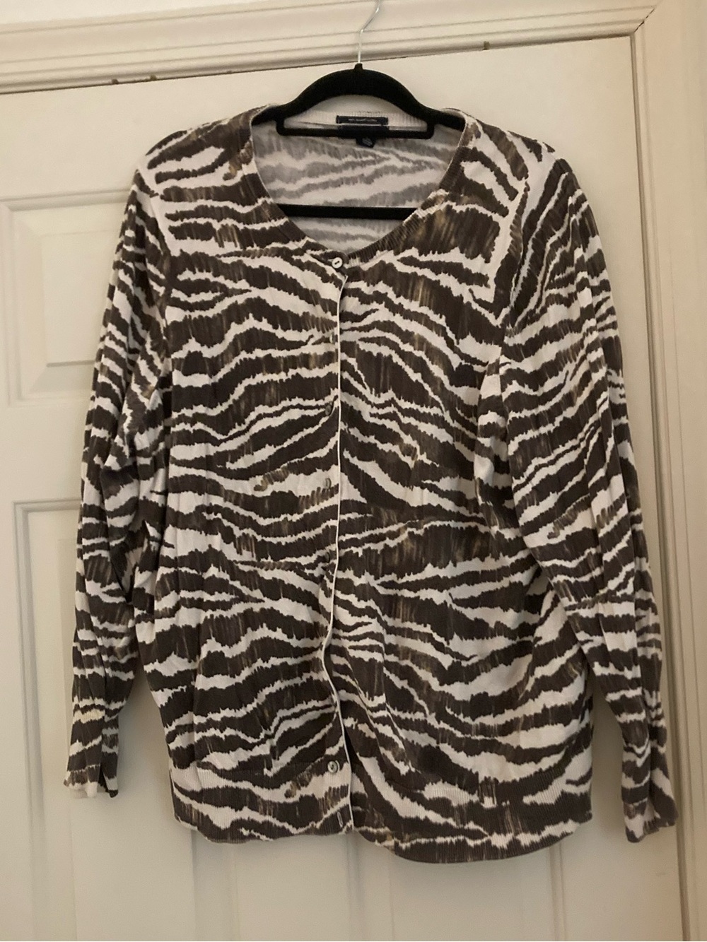 Lands' End Zebra Print Brown and White Cardigan